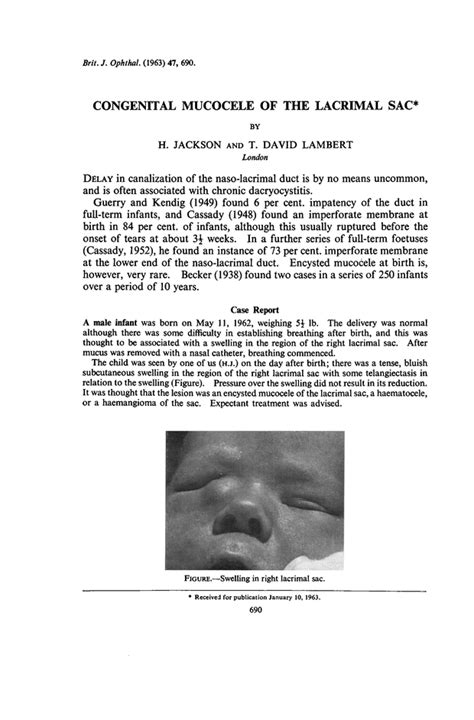 Congenital Mucocele Of The Lacrimal Sac British Journal Of Ophthalmology