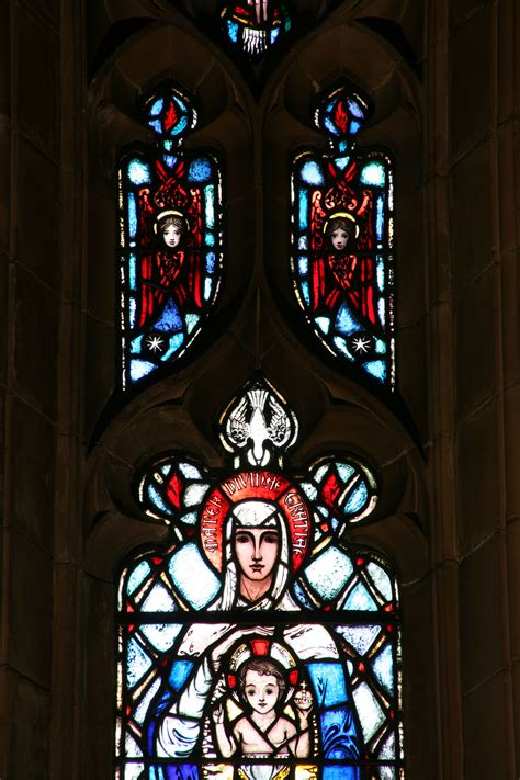 Close Up Of Mary Mother Of Divine Grace Stained Glass Window Set In The Stone Rebate Mother Of