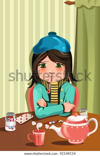 Vector Illustration Sick Little Girl Stock Vector (Royalty Free) 92148154