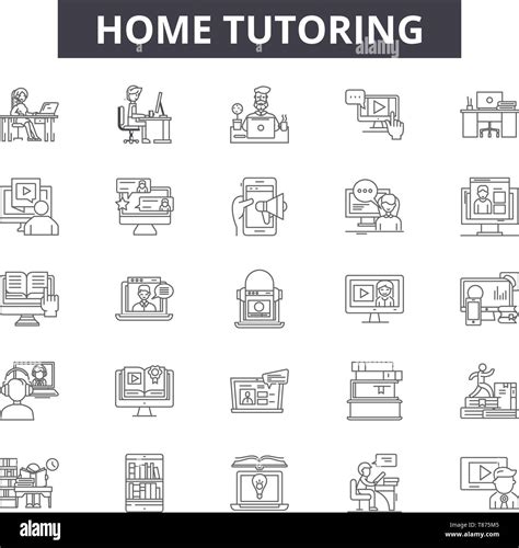 Home Tutoring Line Icons Signs Vector Set Outline Concept Linear Illustration Stock Vector