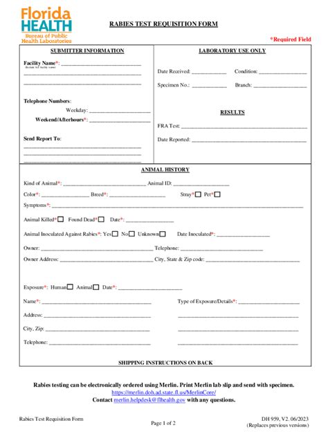 Fillable Online Completing The Rabies Specimen Requisition Form Fax