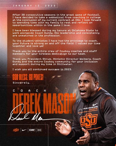 Derek Mason is stepping down at Oklahoma State - Footballscoop