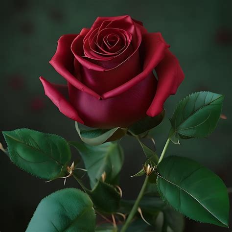 Una Rosa Roja Con Hojas Verdes Y Un Fondo Oscuro Foto Premium