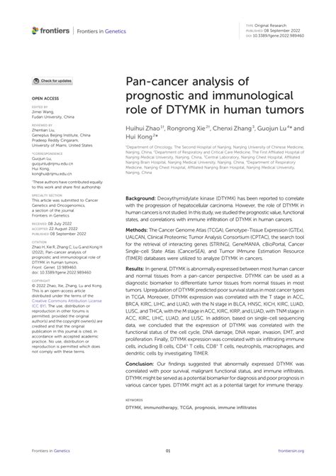 Pdf Pan Cancer Analysis Of Prognostic And Immunological Role Of Dtymk