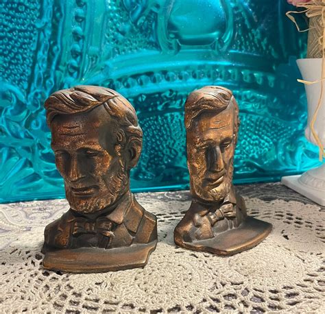 Vintage Lincoln Cast Iron Bookends With Bronze Tone Finish - Etsy