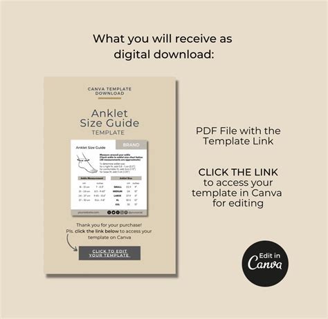 Editable Anklet Size Chart Template Canva Printable Ankle Bracelet