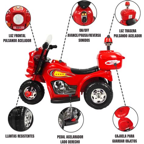 Motocicleta Montable Electrica Peque A Sonido Luz Led V Rojo