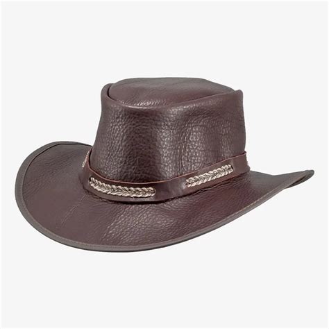 Bison | Mens Brown Bison Leather Packable Outback Hat – American Hat Makers