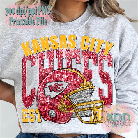 Kansas City Chiefs EST 1963 NFL Sports Team Sequin Glitter PNG Kdd