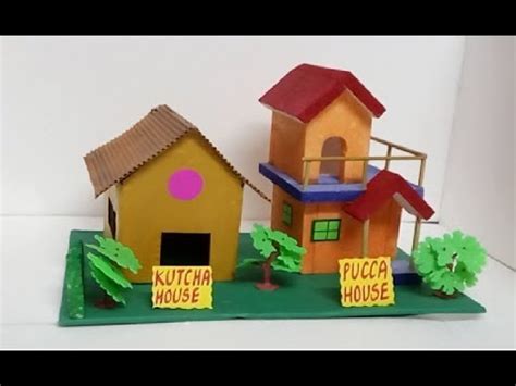 Kutcha House And Pucca House Drawing For Kids | Gallery Demaxde