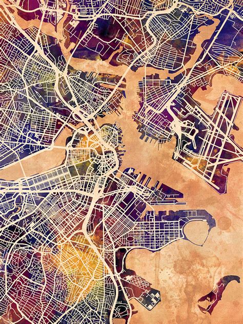 Boston Massachusetts Street Map Digital Art By Michael Tompsett