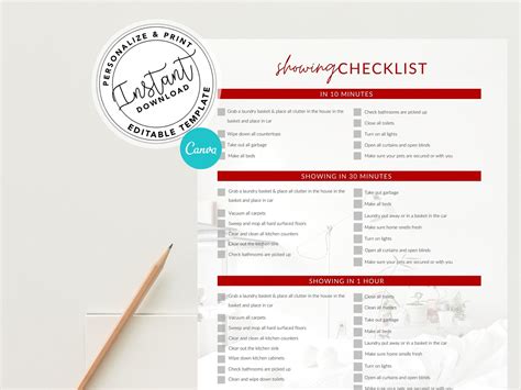 Red Home Showing Checklist, Real Estate Marketing, Open House Prep