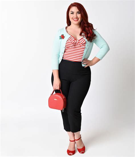 Plus Size S Rockabilly Style Black High Waist Stretch Capri Pants