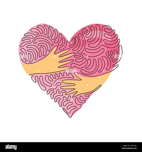 Single Continuous Line Drawing Embrace Heart Shape Design Vector