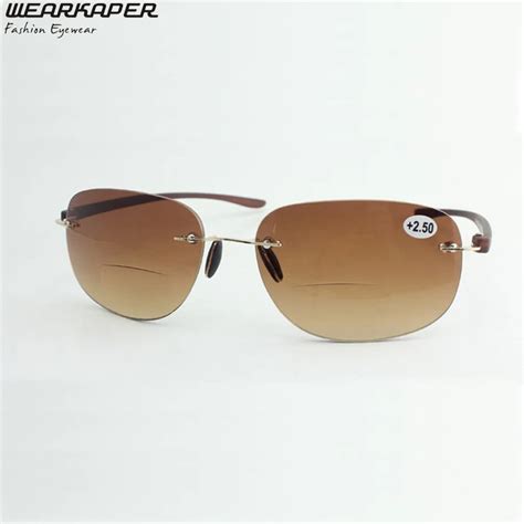 SR14001 Brown Patented Sun Readers Rimless Bifocal Sunglasses Reading