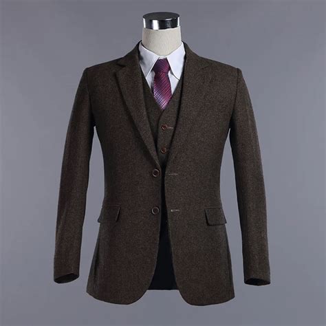 Brown Classic Tweed Custom Made Men Slim Fit Suit Blazers Retro