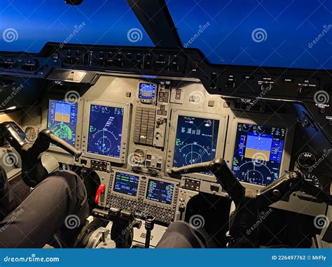 Airplane Cockpit, Inflight during Night Time Stock Photo - Image of ...