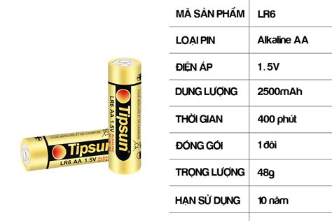 Pin AA Alkaline 1 5v chính hãng Tipsun Quốc Hưng Group