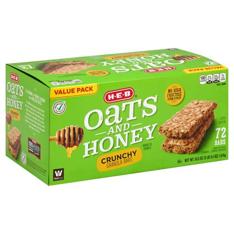 H E B Select Ingredients Oats And Honey Crunchy Granola Bars Value Pack Shop Granola And Snack