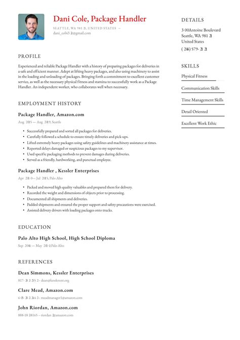 Package Handler Resume Examples Templates Resume Io