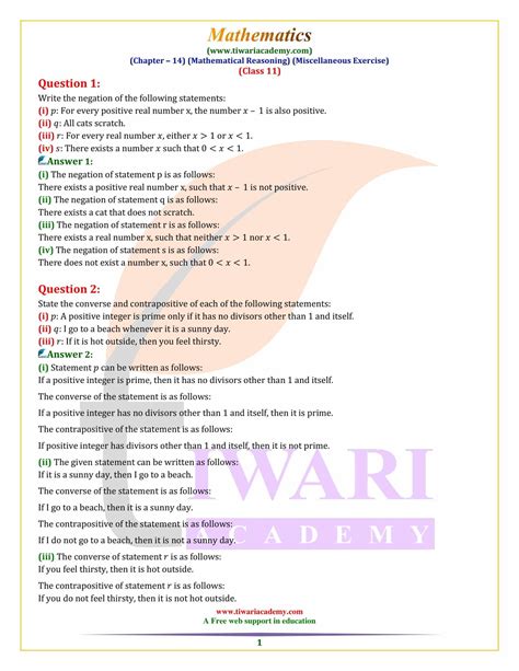 NCERT Solutions For Class 11 Maths Chapter 14 Miscellaneous Exercise