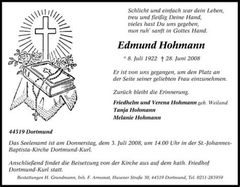 Traueranzeigen Von Edmund Hohmann Trauer In Nrw De