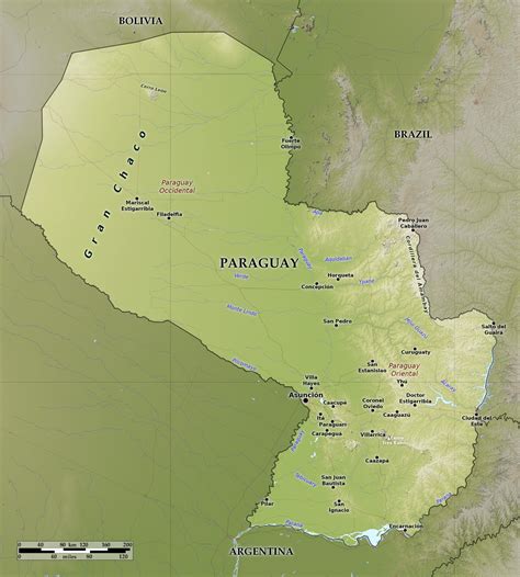 Blue Green Atlas - Free relief map of Paraguay