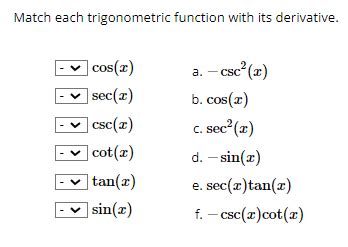 Solved Match Each Trigonometric Function With Its Chegg