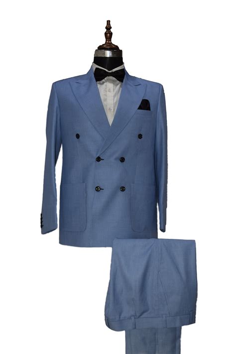 Men Sky Blue Suits Double Breasted Wedding Dinner Party Wear Suits Navy