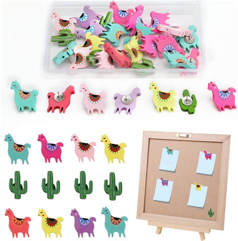 Wooden Push Pins Alpaca Cactus Clips Drawing Pins Decorative Paper