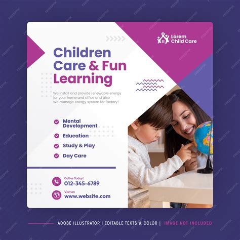 Premium Vector | Child care and Fun Learning Social Media post or
