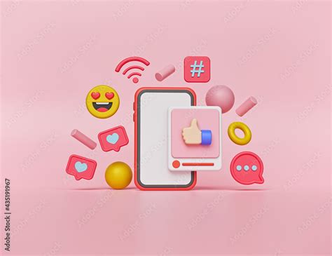 Smartphone And Social Media Icons Isolated On Pastel Pink Background