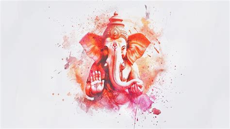 Pintura Digital Minimalista Do Senhor Ganesha Em Fundo Branco Mostrando