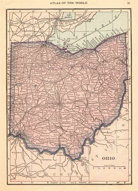 1917 Antique OHIO State Map Vintage Map of Ohio Gallery Wall - Etsy ...