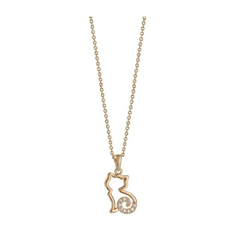 Collier Plaqué Or Femme Pendentif Chat Stylisé avec Zirconium