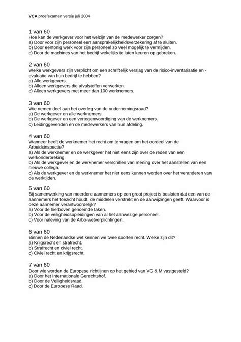 PDF VCA Proefexamen Versie Juli 2004 Adviesenorganisatie