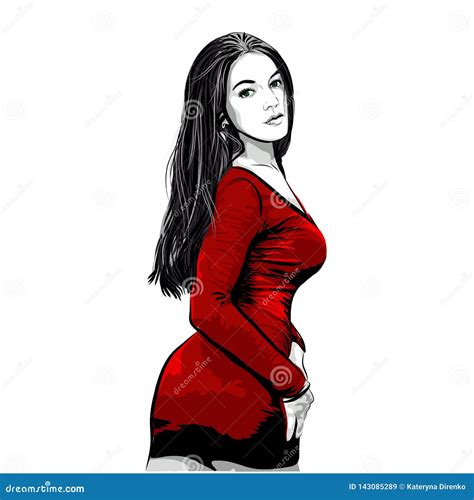 Fille Attirante En Rouge Sexy La Robe Illustration De Vecteur