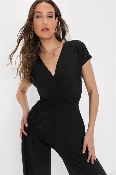 Cute Black Jumpsuit Wide Leg Jumpsuit Tie Back Jumpsuit Lulus