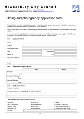 Fillable Online Hawkesbury Nsw Gov Filming And Photography Application