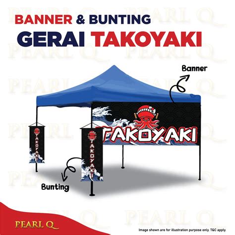 Banner Gerai Makanan Takoyaki Pasar Malam Bunting Bazaar Ramadhan