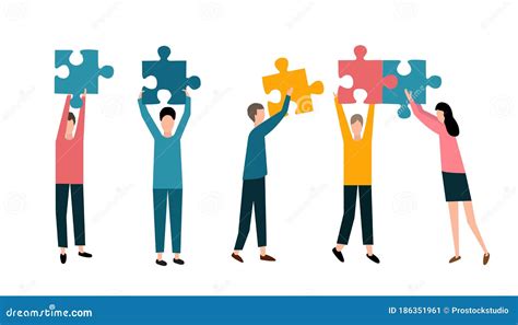 Effective Teamwork People Putting Puzzle Pieces Together On White