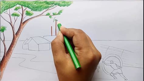 Indian Village Scenery Drawing For Kids