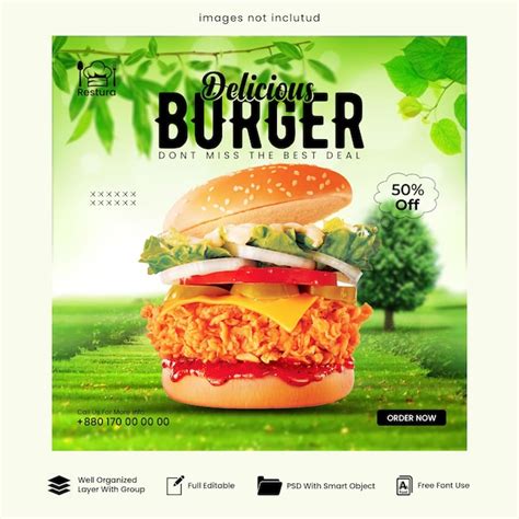 Premium Psd Delicious Burger And Food Menu Social Media Banner Template Premium Psd