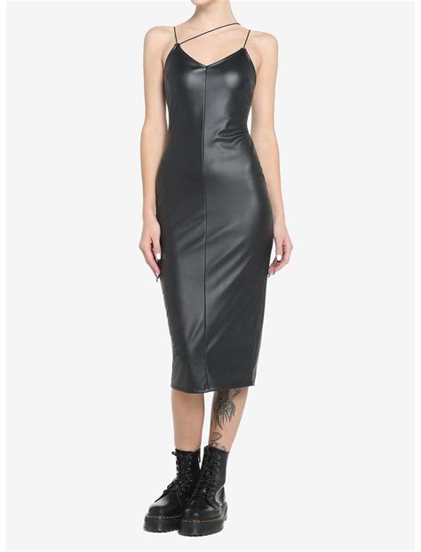 Black Faux Leather Bodycon Midi Dress Hot Topic