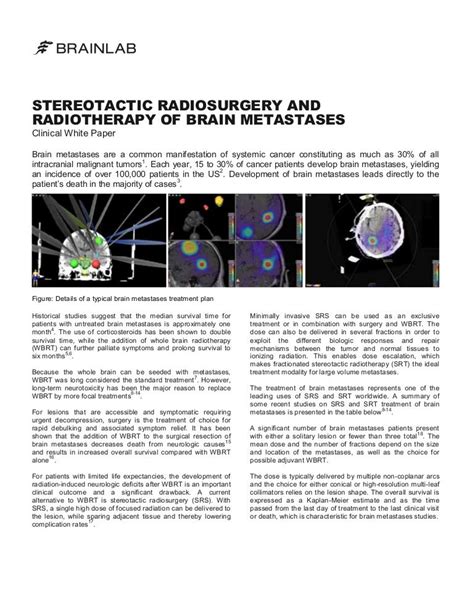 Stereotactic Radiosurgery and Radiotherapy of Brain Metastases Clinic…