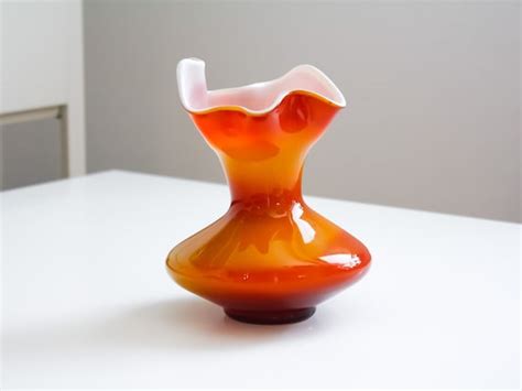 Vintage Orange Cased Glass Vase Made In Yugoslavia In The 70s Etsy