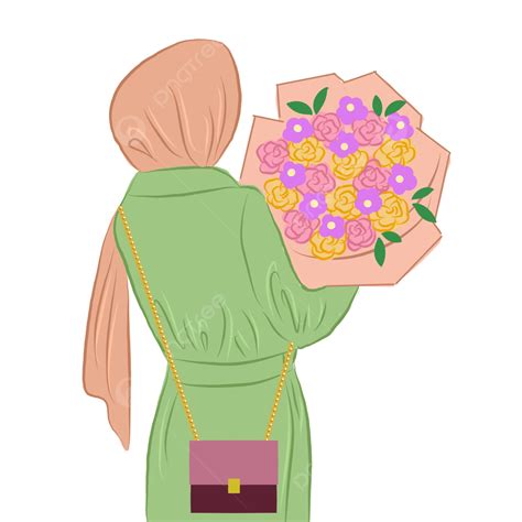 Una Niña Hijab Sosteniendo Flores Png Sosteniendo Flores Ramo De