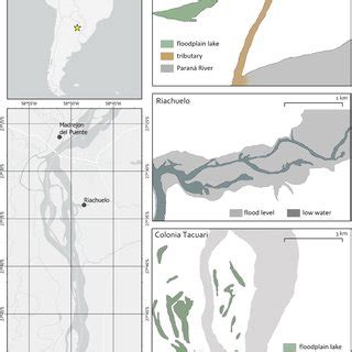 Map of the Rio Paraná in the vicinity of Corrientes, Argentina, and the ...