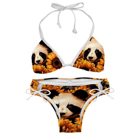 Panda Sunflower Detachable Sponge Adjustable Strap Bikini Set Two Pack