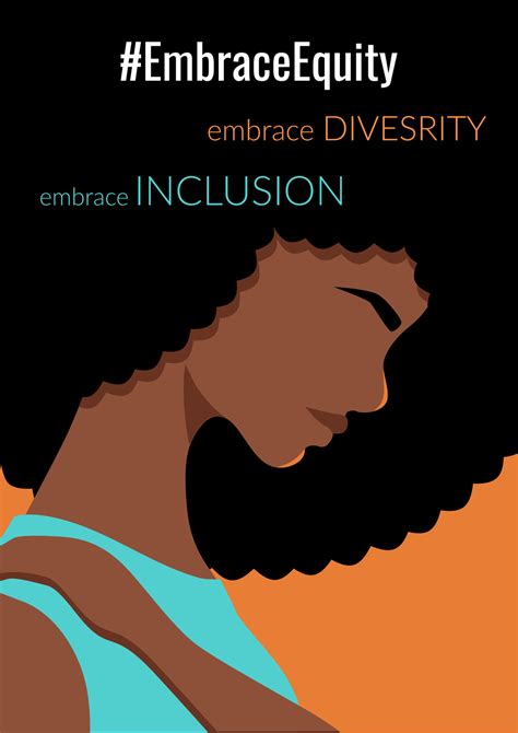 Embrace Equity poster with African woman in a bright clothes, character
